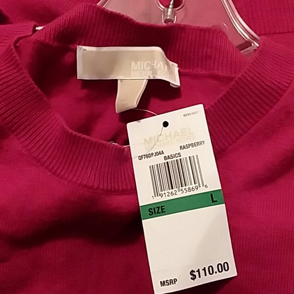 M Michael Kors Knit Top cold shoulder Ruffle L red nwt - Picture 2 of 6